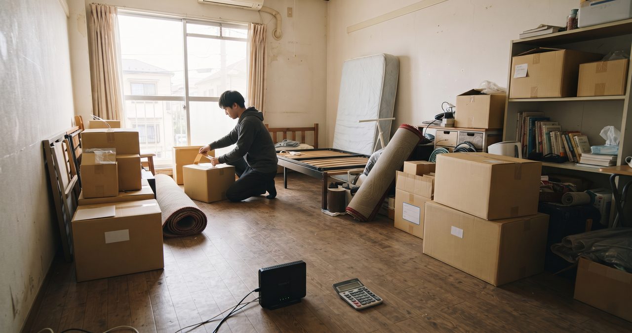 光回線とホームルーター・モバイルWiFi 3年総額試算と引っ越しのイメージ