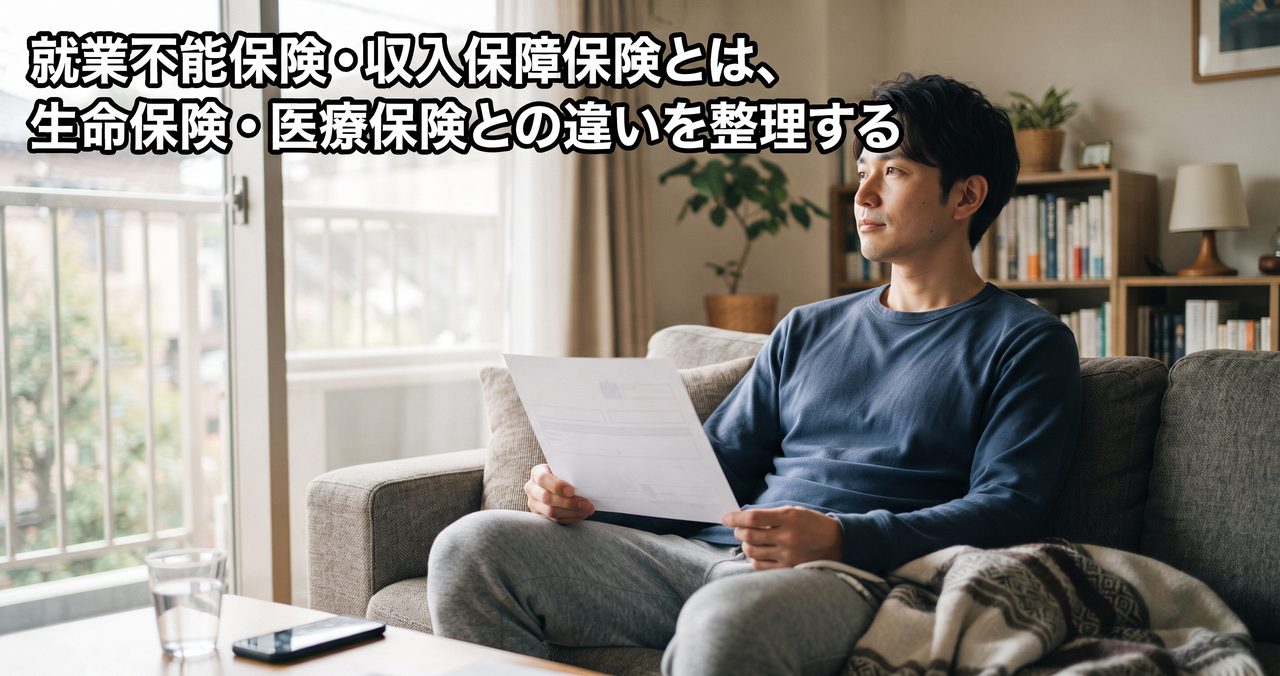 就業不能保険・収入保障保険について考える、体調を崩して自宅で休んでいる30代男性と無地の診断書